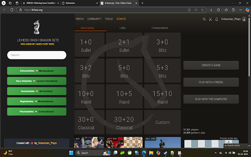 Lichess X Crash Dragon Sets  from Chrome web store to be run with OffiDocs Chromium online