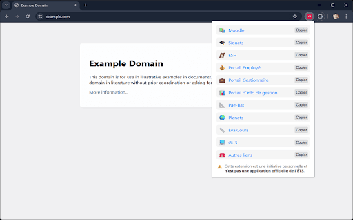 Liens rapides ÉTS  from Chrome web store to be run with OffiDocs Chromium online