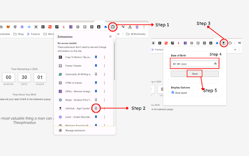 LifeClock Age Counter  from Chrome web store to be run with OffiDocs Chromium online