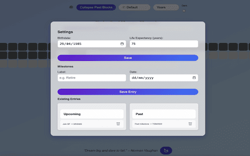 Life Countdown New Tab  from Chrome web store to be run with OffiDocs Chromium online