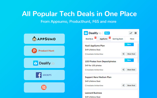 Lifetime Deal Alert for AppSumo  Dealify  from Chrome web store to be run with OffiDocs Chromium online