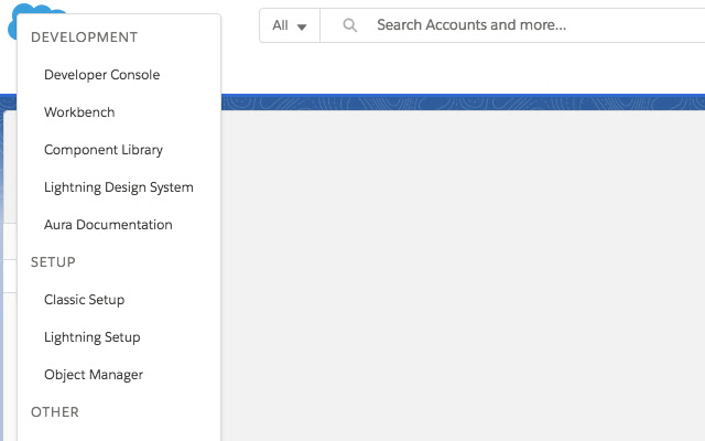 Lightning Admin Menu  from Chrome web store to be run with OffiDocs Chromium online