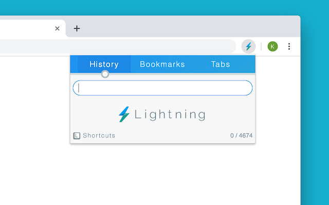 Lightning (History, bookmark and tab search)  from Chrome web store to be run with OffiDocs Chromium online