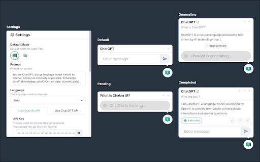 LightTalk Powered by ChatGPT API  from Chrome web store to be run with OffiDocs Chromium online