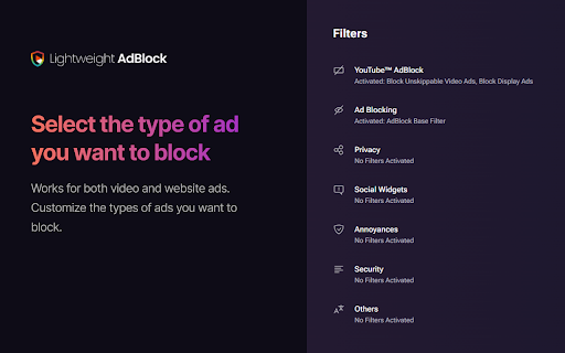 Lightweight Youtube™ AdBlock  from Chrome web store to be run with OffiDocs Chromium online