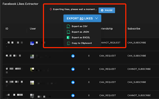 Like Exporter Extract Like  from Chrome web store to be run with OffiDocs Chromium online