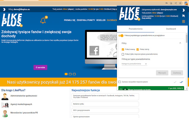 LikePlus.eu  from Chrome web store to be run with OffiDocs Chromium online