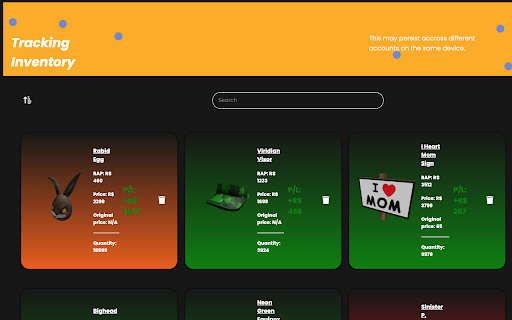 Limiteds Tracker Track Roblox Limiteds  from Chrome web store to be run with OffiDocs Chromium online