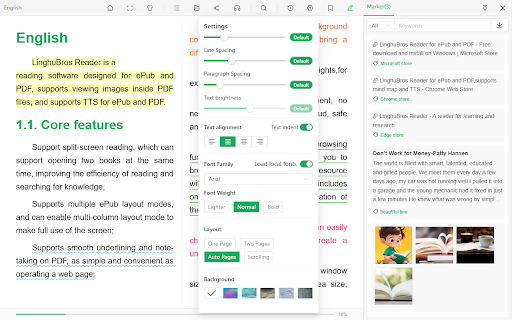 LinghuBros Reader  from Chrome web store to be run with OffiDocs Chromium online