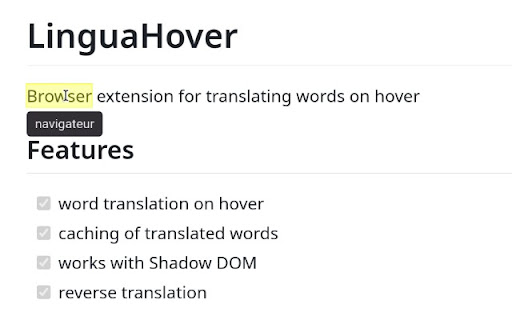 lingua hover  from Chrome web store to be run with OffiDocs Chromium online