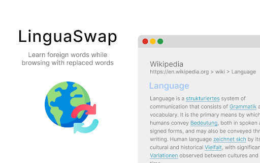 LinguaSwap  from Chrome web store to be run with OffiDocs Chromium online
