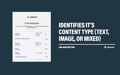 Link Analyzer Genelify  from Chrome web store to be run with OffiDocs Chromium online