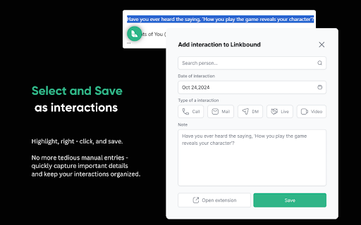Linkbound Social selling tool for LinkedIn™  from Chrome web store to be run with OffiDocs Chromium online