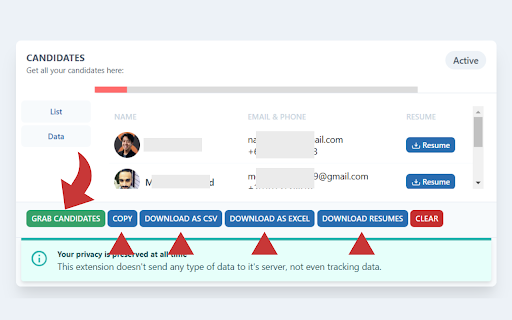 Linkedin Candidates Exporter  from Chrome web store to be run with OffiDocs Chromium online