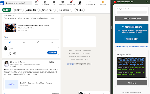 LinkedIn Comment Bot  from Chrome web store to be run with OffiDocs Chromium online