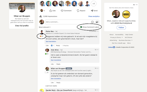 LinkedIn Comment Labels  from Chrome web store to be run with OffiDocs Chromium online