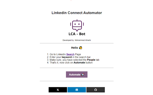 Linkedin Connect Automator  from Chrome web store to be run with OffiDocs Chromium online
