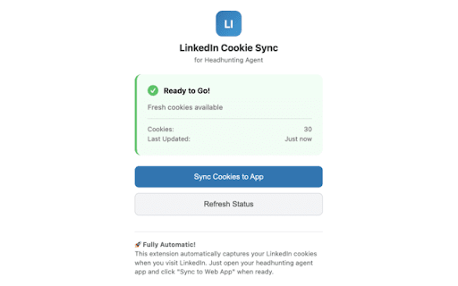 LinkedIn Cookie Sync for Headhunting Agent  from Chrome web store to be run with OffiDocs Chromium online