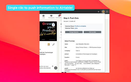 LinkedIn data to Airtable  from Chrome web store to be run with OffiDocs Chromium online