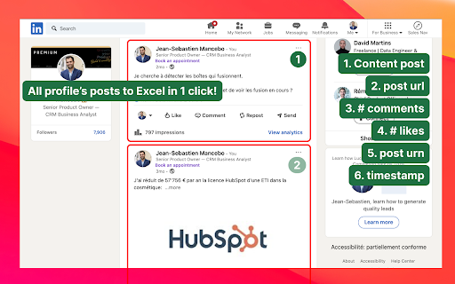 LinkedIn data to Excel  from Chrome web store to be run with OffiDocs Chromium online