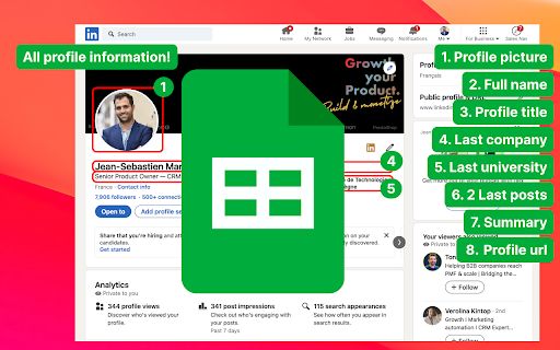 LinkedIn Data to Sheets  from Chrome web store to be run with OffiDocs Chromium online