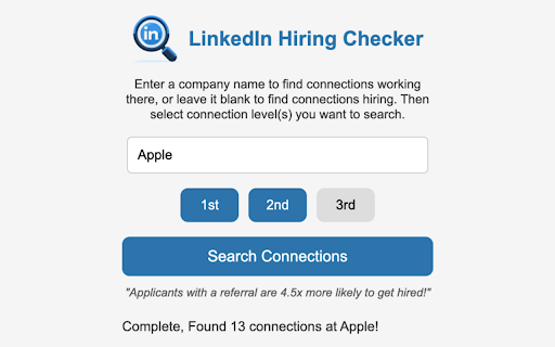 LinkedIn Hiring Checker  from Chrome web store to be run with OffiDocs Chromium online