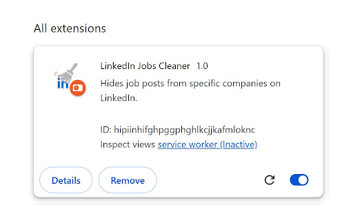LinkedIn Jobs Cleaner  from Chrome web store to be run with OffiDocs Chromium online