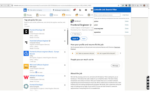 LinkedIn Job Search Filter  from Chrome web store to be run with OffiDocs Chromium online