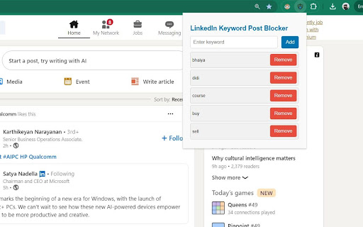 LinkedIn Keyword Blocker  from Chrome web store to be run with OffiDocs Chromium online
