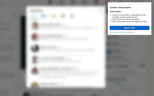 LinkedIn Likes Exporter  from Chrome web store to be run with OffiDocs Chromium online