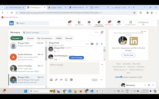 Linkedin Message Saver  from Chrome web store to be run with OffiDocs Chromium online