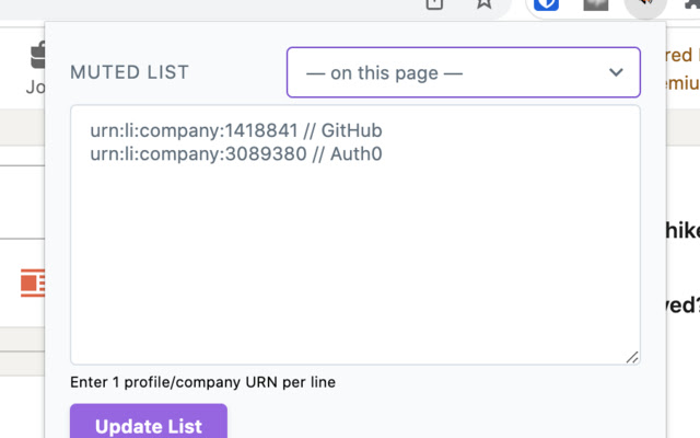 LinkedIn Mute Profiles and Companies  from Chrome web store to be run with OffiDocs Chromium online