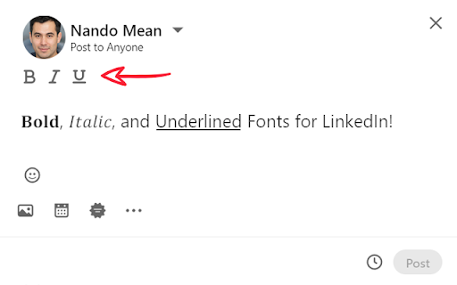 LinkedIn Post Bold, Italic, and Underline  from Chrome web store to be run with OffiDocs Chromium online