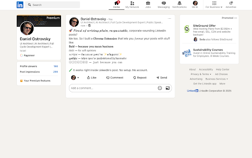 LinkedIn Post Formatter  from Chrome web store to be run with OffiDocs Chromium online
