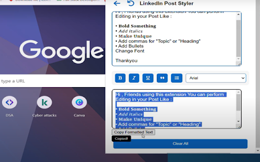 LinkedIn Post Styler  from Chrome web store to be run with OffiDocs Chromium online