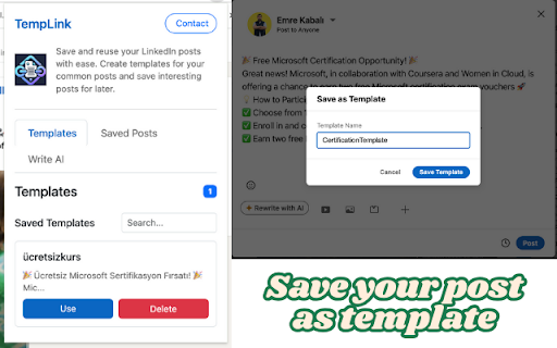 LinkedIn Post Templates  from Chrome web store to be run with OffiDocs Chromium online
