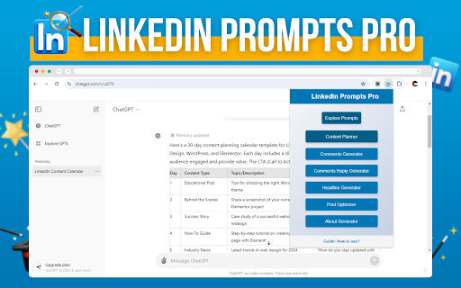 LinkedIn Prompts Pro  from Chrome web store to be run with OffiDocs Chromium online