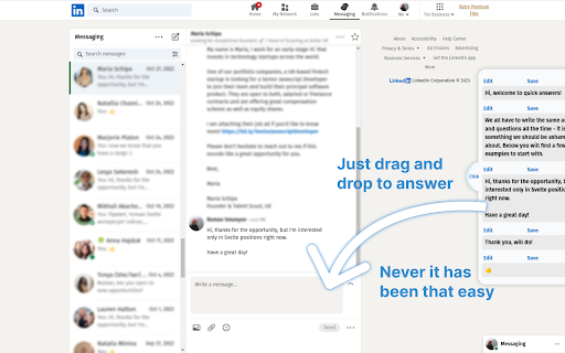 LinkedIn Quick Replies  from Chrome web store to be run with OffiDocs Chromium online