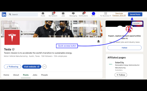 LinkedIn Saved Posts  from Chrome web store to be run with OffiDocs Chromium online