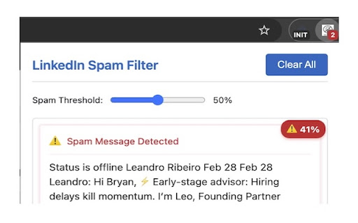 LinkedIn Spam Filter  from Chrome web store to be run with OffiDocs Chromium online