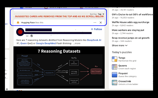 LinkedIn Suggested Hider  from Chrome web store to be run with OffiDocs Chromium online