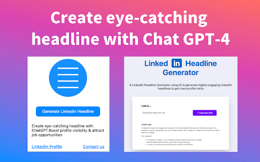 LinkedRadar Headline Generator forLinkedIn™  from Chrome web store to be run with OffiDocs Chromium online