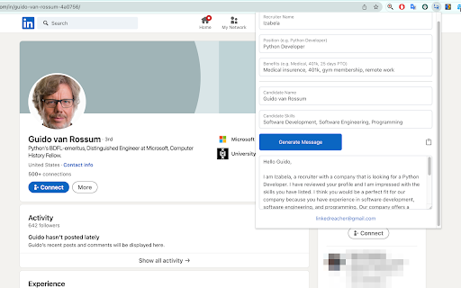 LinkedReacher  from Chrome web store to be run with OffiDocs Chromium online