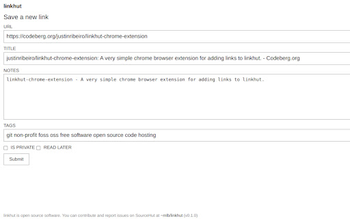 LinkHut Add to Bookmarks  from Chrome web store to be run with OffiDocs Chromium online