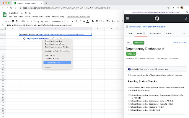 Link Preview Sidebar  from Chrome web store to be run with OffiDocs Chromium online