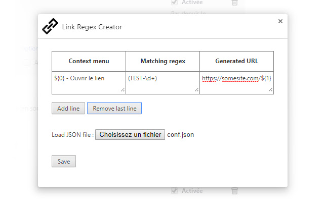 Link Regex Creator  from Chrome web store to be run with OffiDocs Chromium online