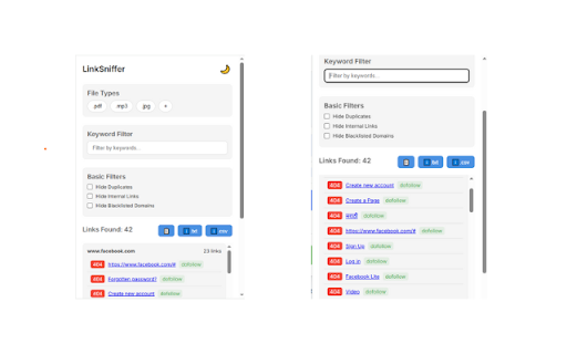 LinkSniffer  from Chrome web store to be run with OffiDocs Chromium online