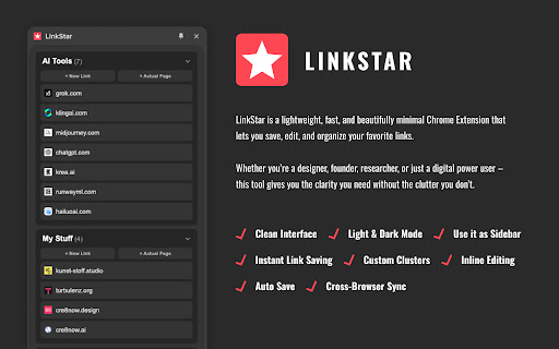 LInkStar  from Chrome web store to be run with OffiDocs Chromium online