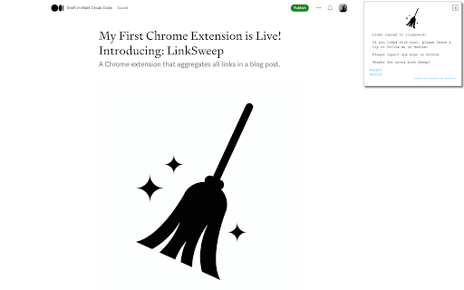 Link Sweep  from Chrome web store to be run with OffiDocs Chromium online
