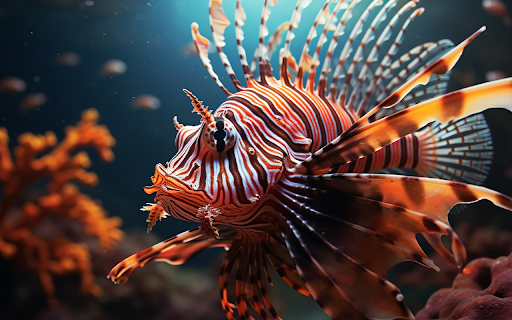 lion fish swimming underwater beautiful orange  from Chrome web store to be run with OffiDocs Chromium online